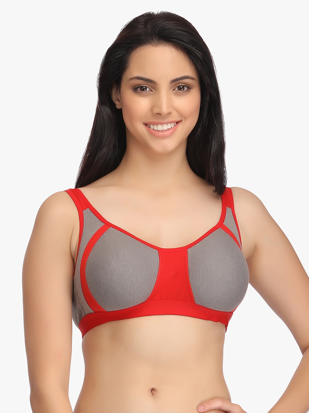 

Clovia Cotton Non-Padded Non-Wired Colourblocked Full-Coverage Bra BR0774P04, Grey