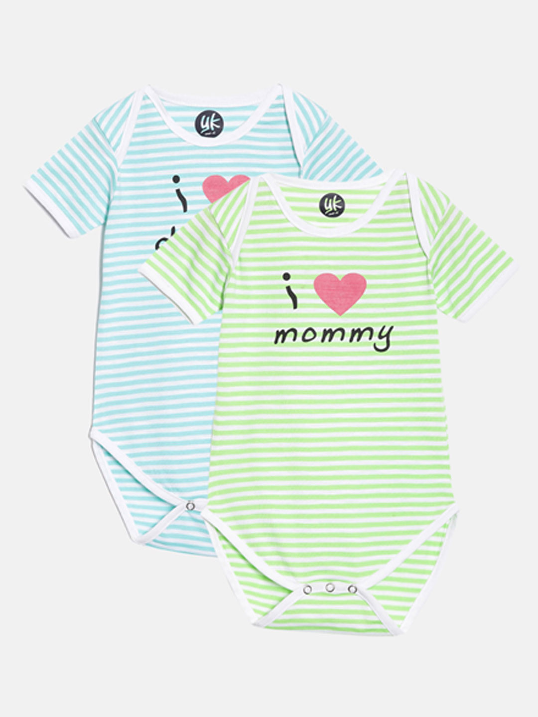 

YK Baby Infant Girls Pack Of 2 I love Mommy Daddy Striped Bodysuits, Green