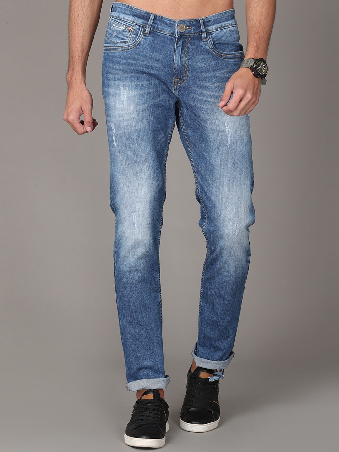 

Jean Cafe Men Blue Jean Slim Fit Low Distress Organic Cotton Heavy Fade Jeans