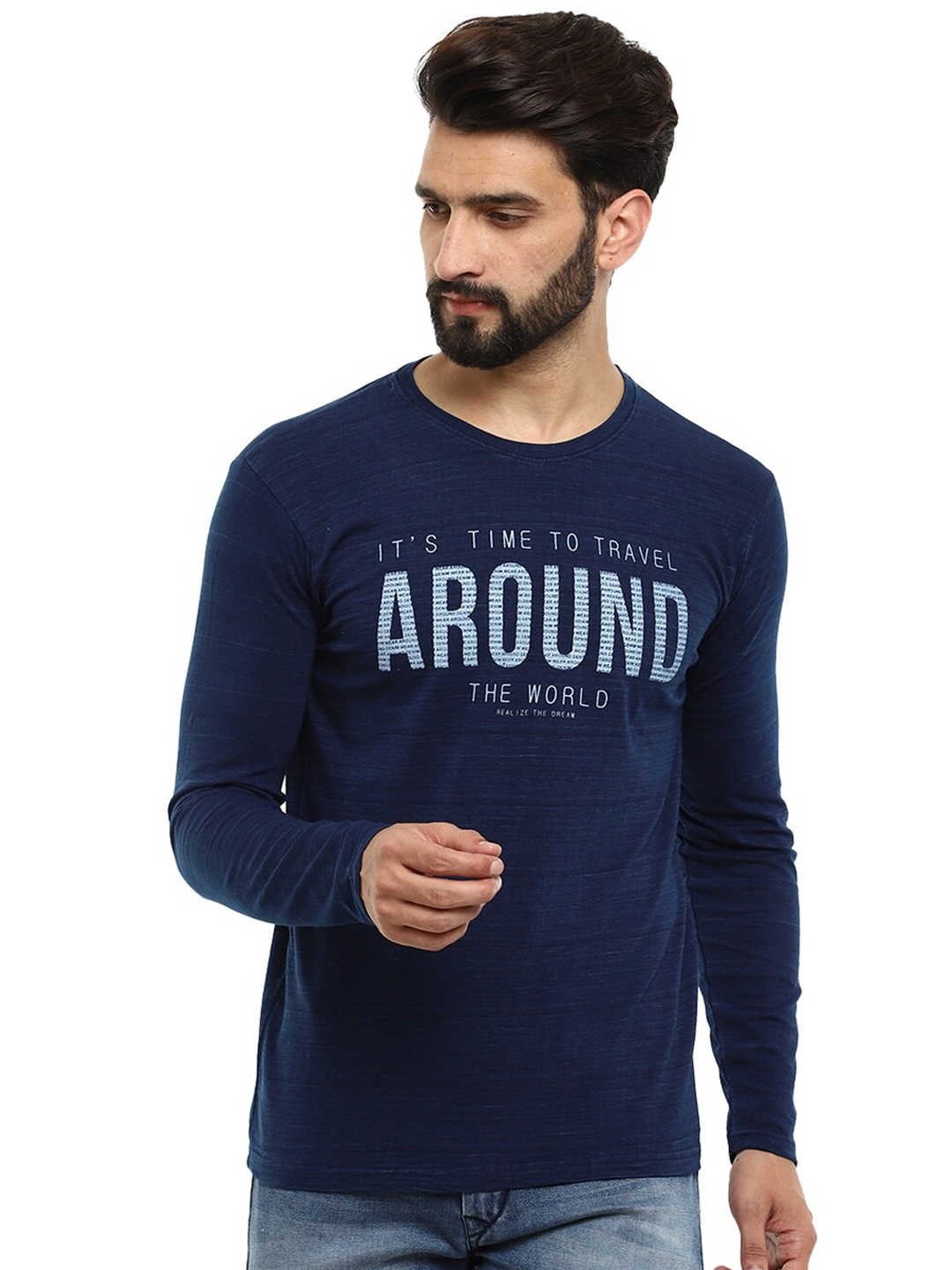 

V-Mart Men Blue Typography Printed Slim Fit Cotton T-shirt