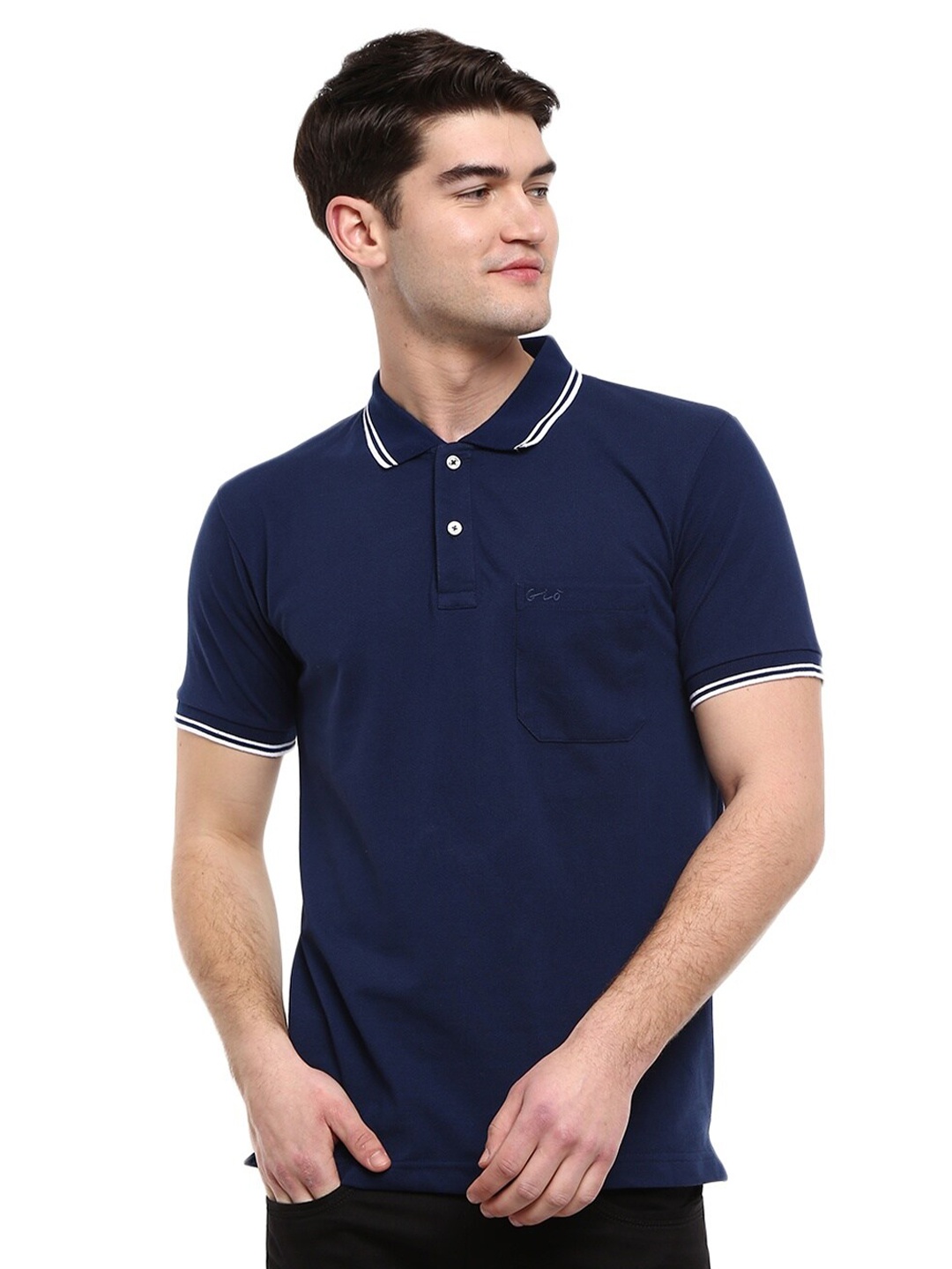 

V-Mart Men Navy Blue Polo Collar T-shirt