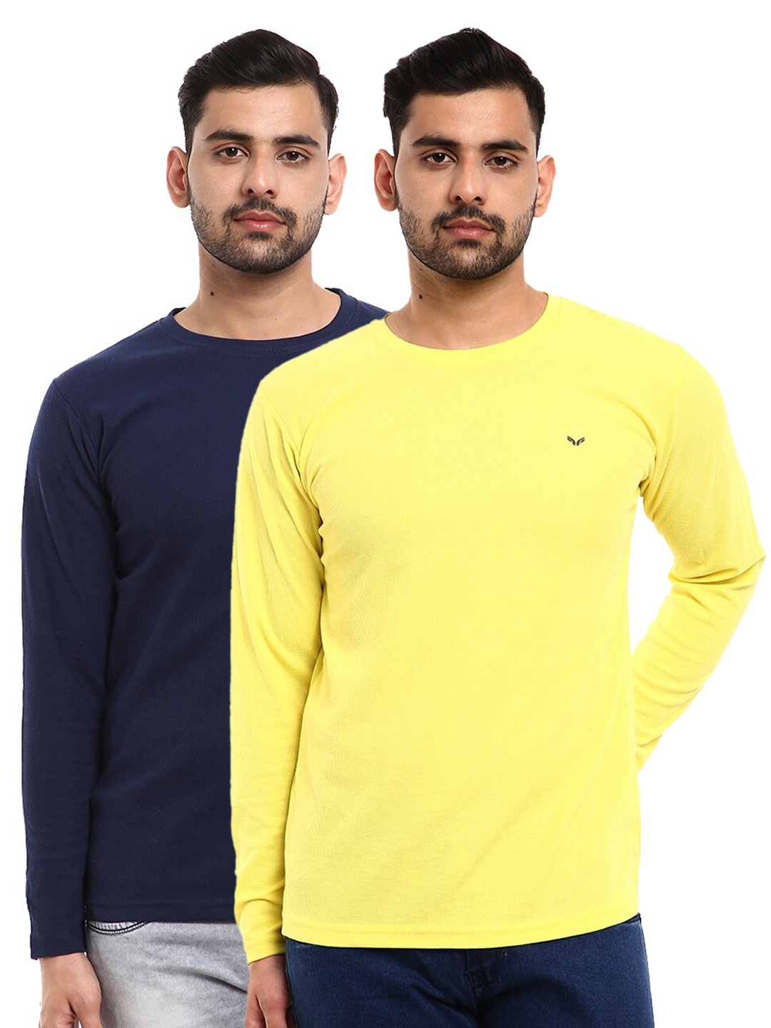 

V-Mart Men Pack of 2 Solid Slim Fit T-shirt, Yellow