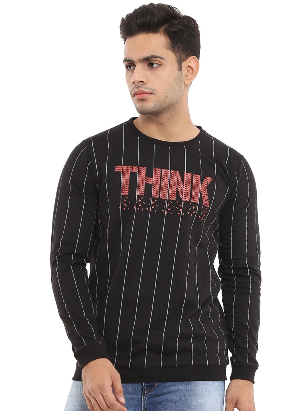 

V-Mart Men Black & White Pure Cotton Typography Print Slim Fit T-shirt