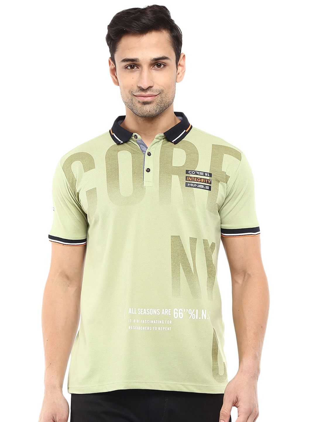 

V-Mart Men Green Typography Printed Polo Collar Slim Fit T-shirt