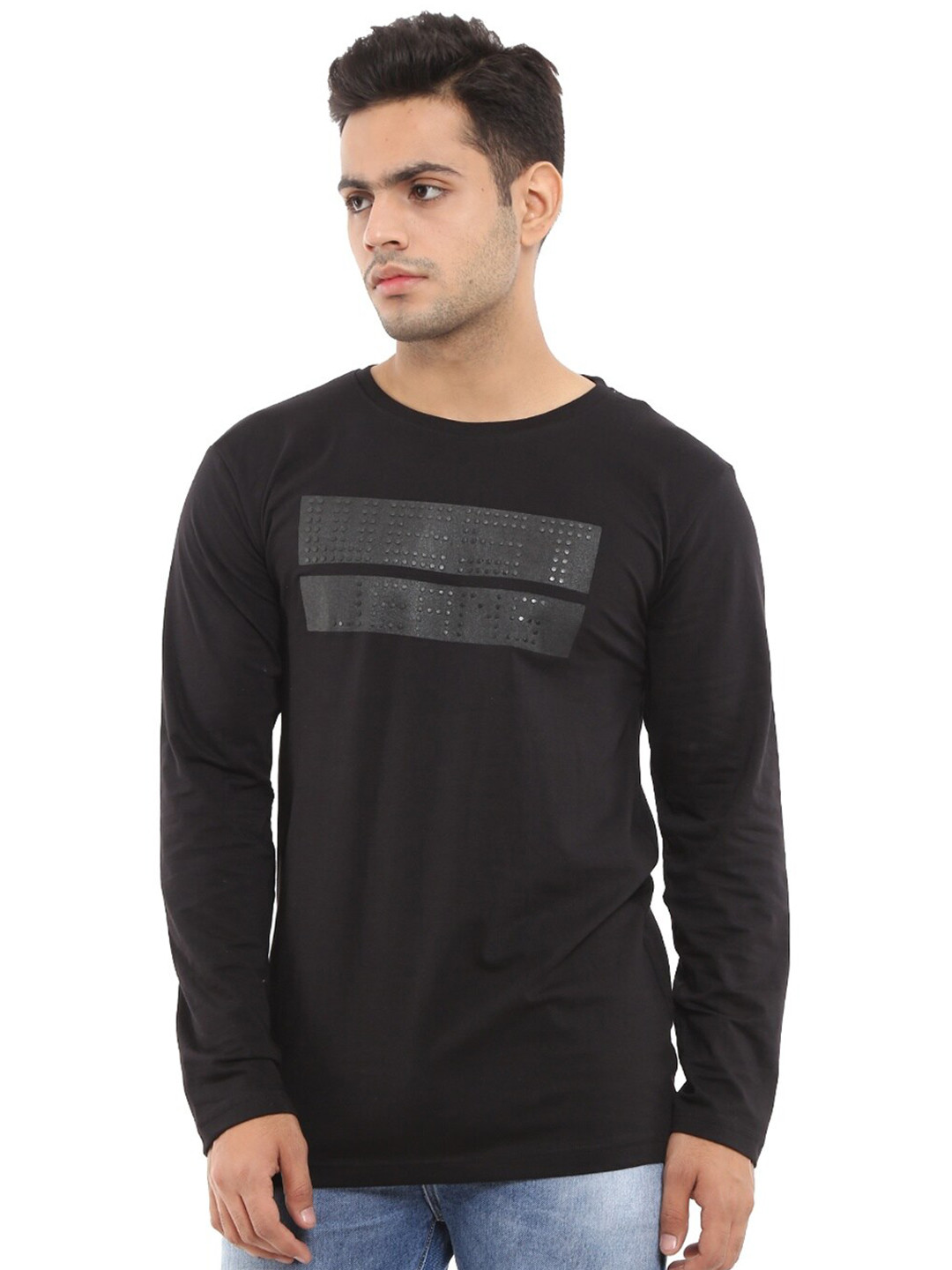 

V-Mart Men Black & Charcoal Typography Printed Slim Fit T-shirt
