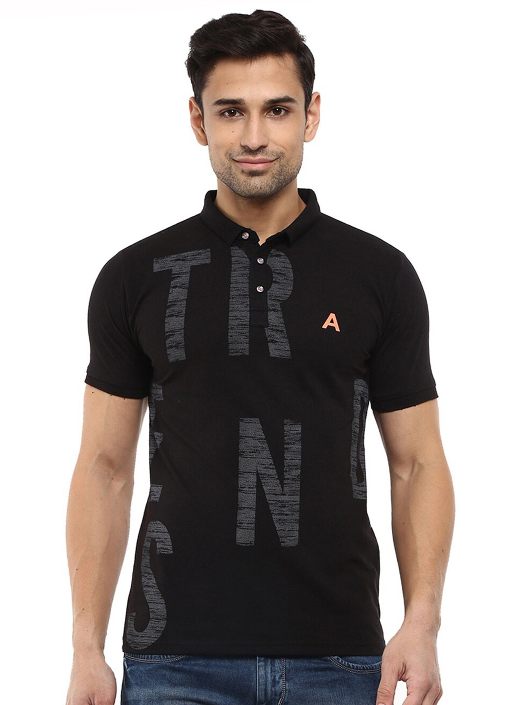 

V-Mart Men Black & Charcoal Typography Printed Henley Neck Slim Fit T-shirt
