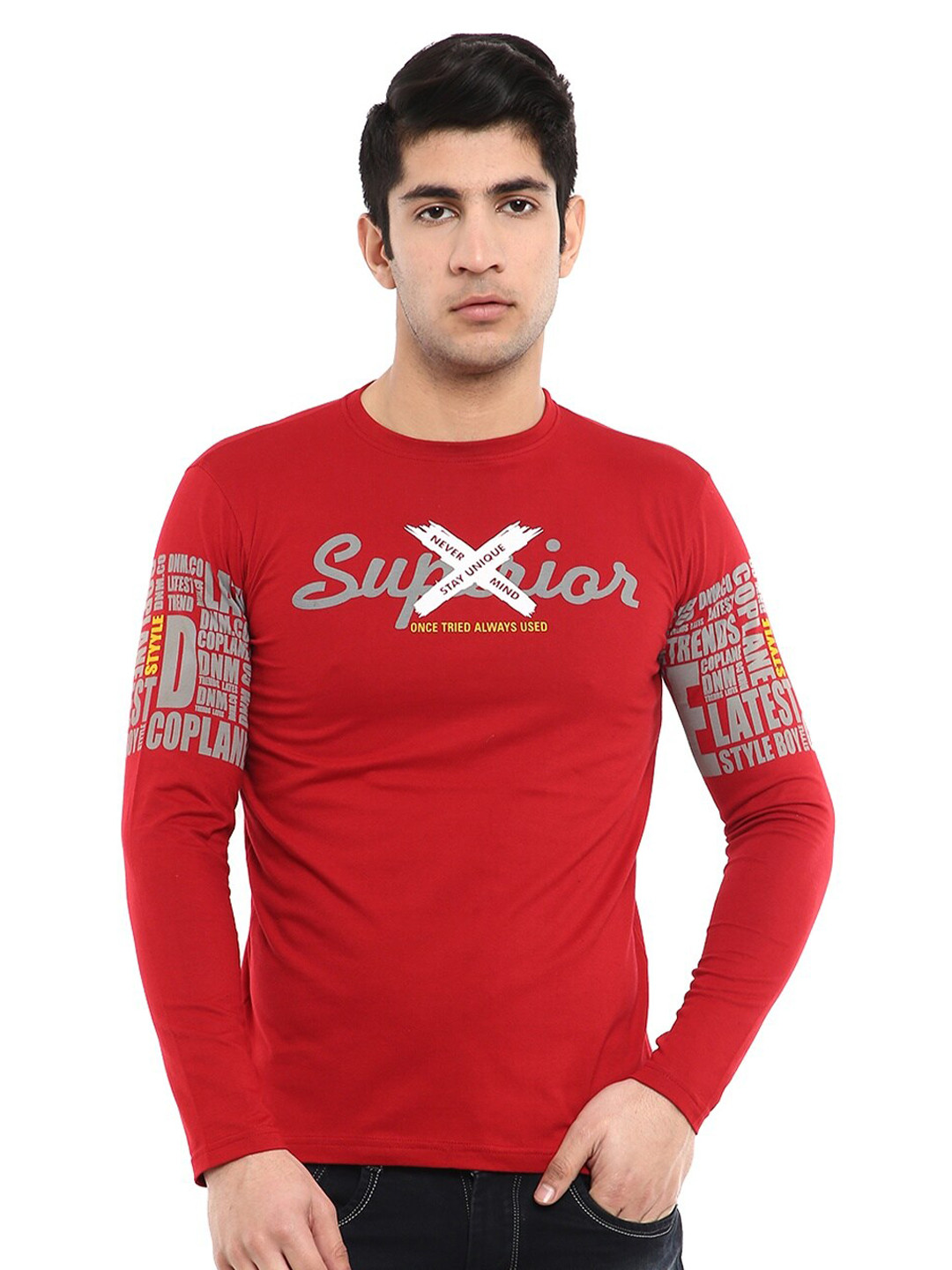 

V-Mart Men Red & Grey Typography Printed Cotton Slim Fit T-shirt