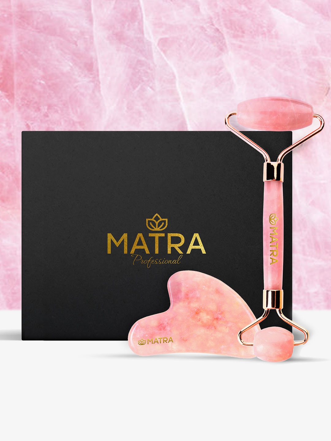 

MATRA Pure Rose Quartz Roller & Gua Sha Stone Face Massager Combo, Pink