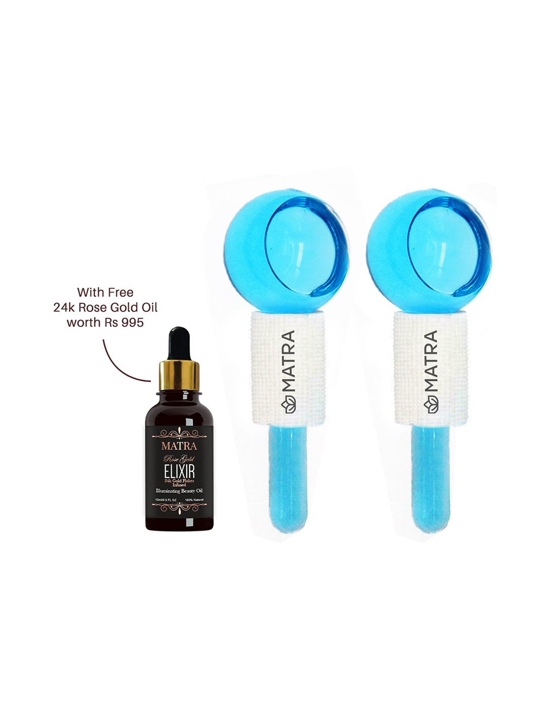 

MATRA Set of 2 Ice Globes Facial Massager Roller with Free 24k Rose Gold Beauty Oil 15 ml, Blue