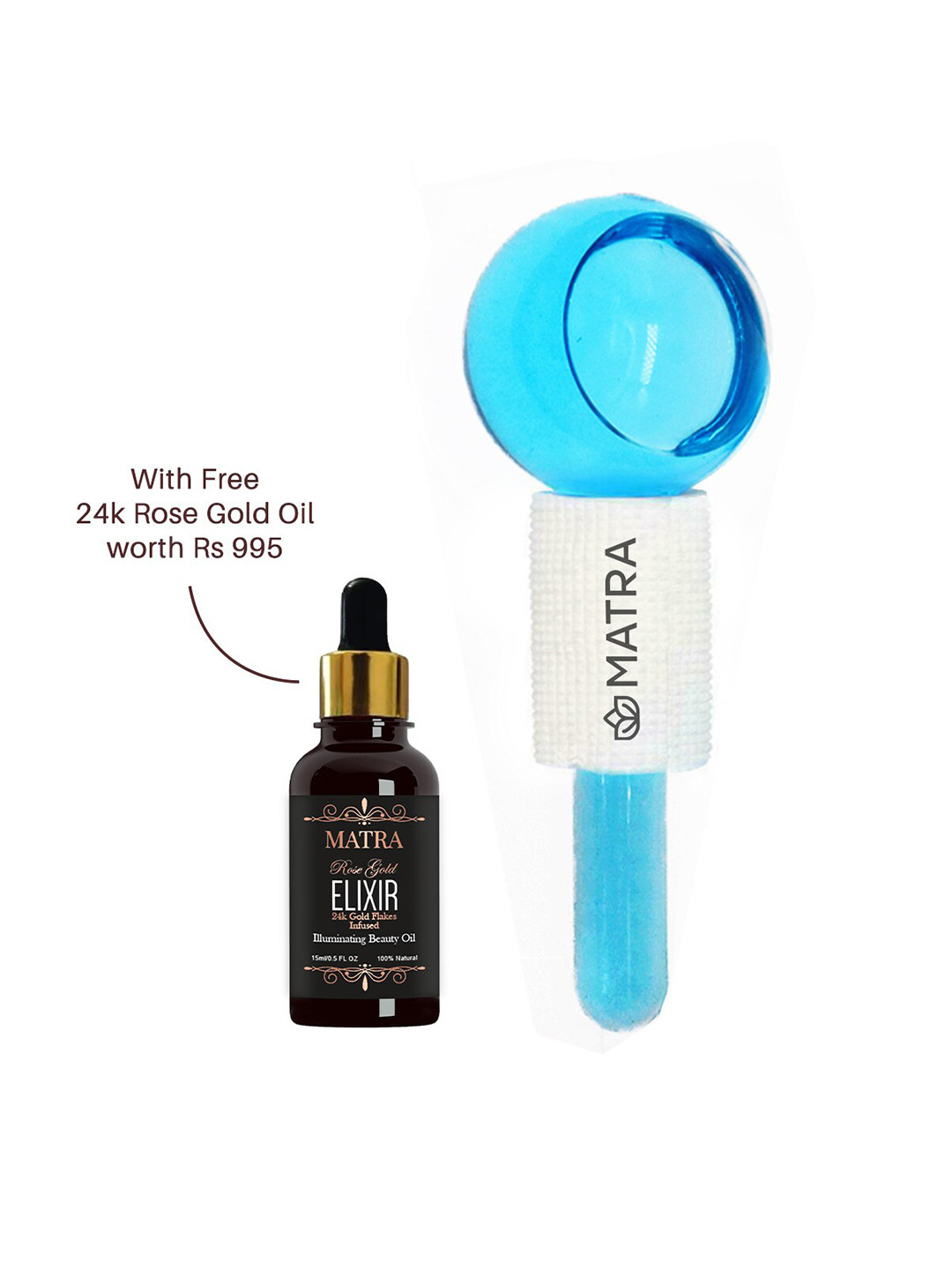 

MATRA Ice Globes Facial Massager Roller with Free 24k Rose Gold Beauty Oil 15 ml, Blue