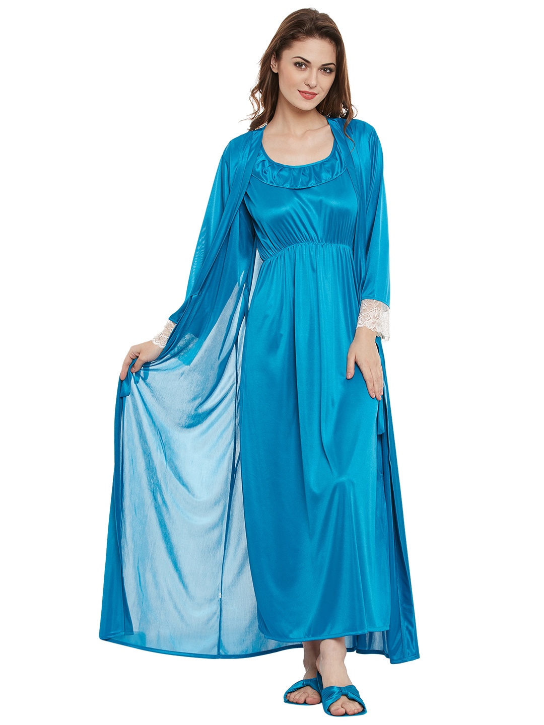 

Clovia Satin Finish 7 Pieces Nightdress Set NS0753P03O, Blue