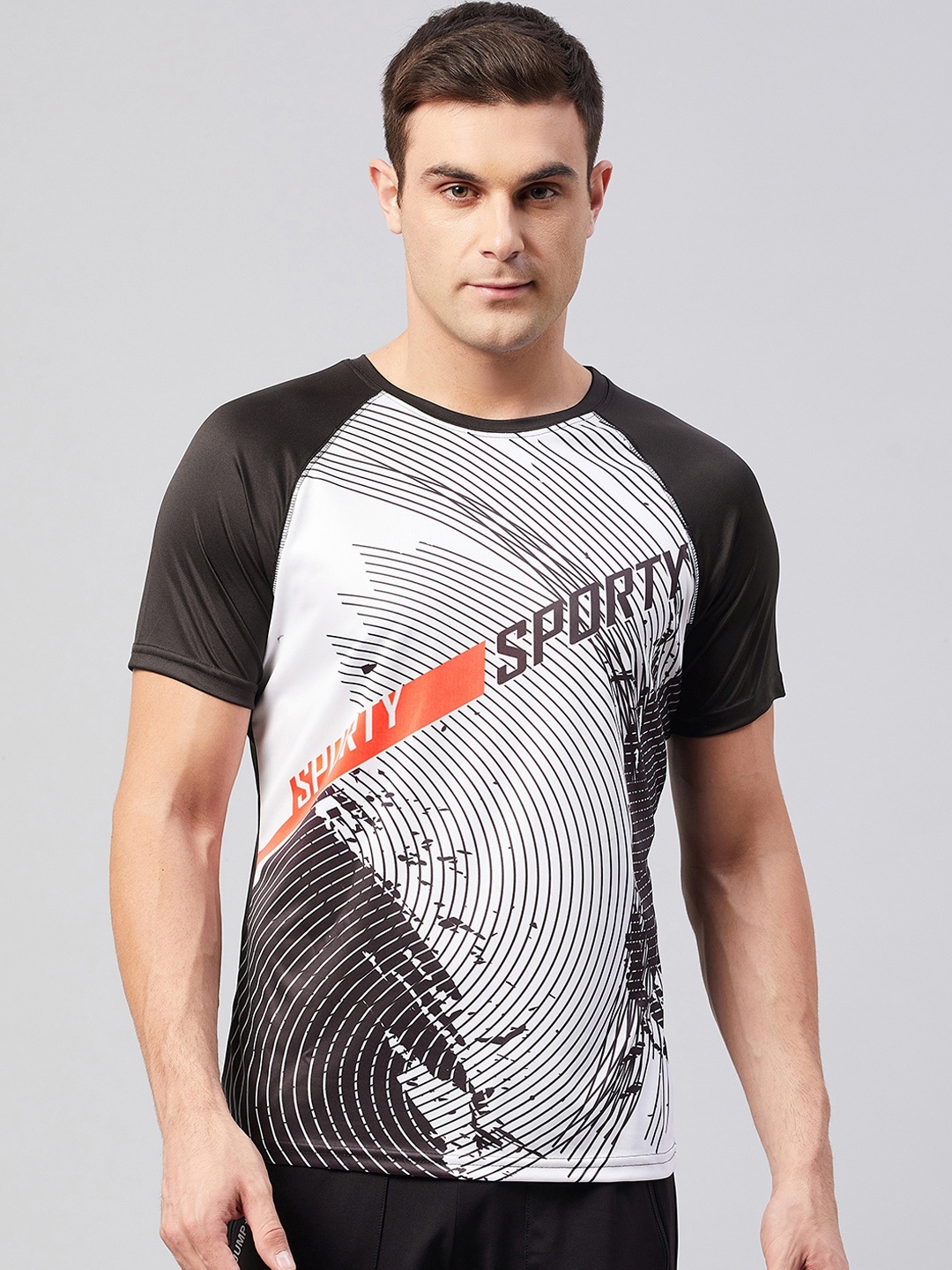 

GRITSTONES Men White & Black Typography Print Active Dry Fit T-shirt