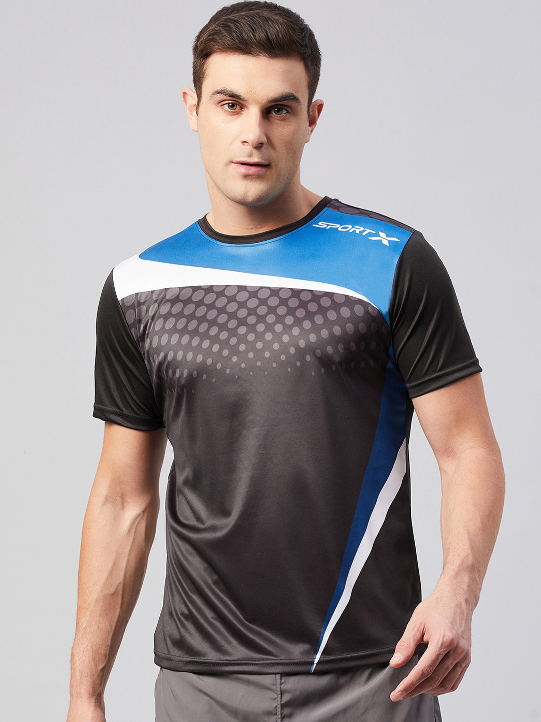 

GRITSTONES Men Black & Blue Printed Training or Gym T-shirt