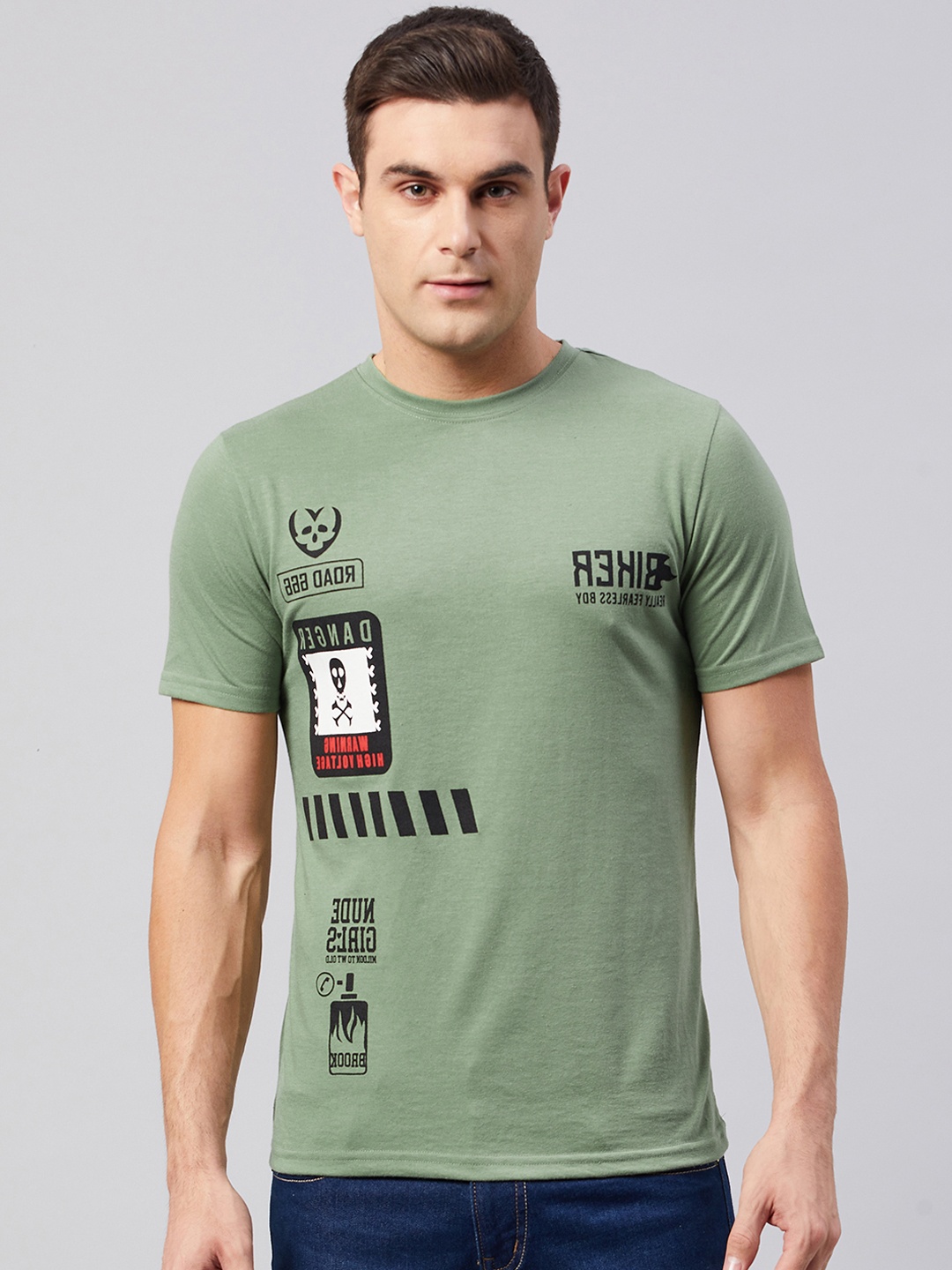 

GRITSTONES Men Green & Black Printed T-shirt