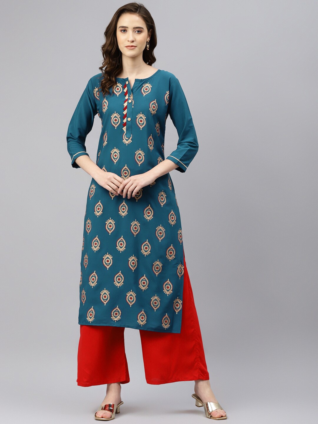 

Somras Women Teal Blue Ethnic Motifs Printed Kurta