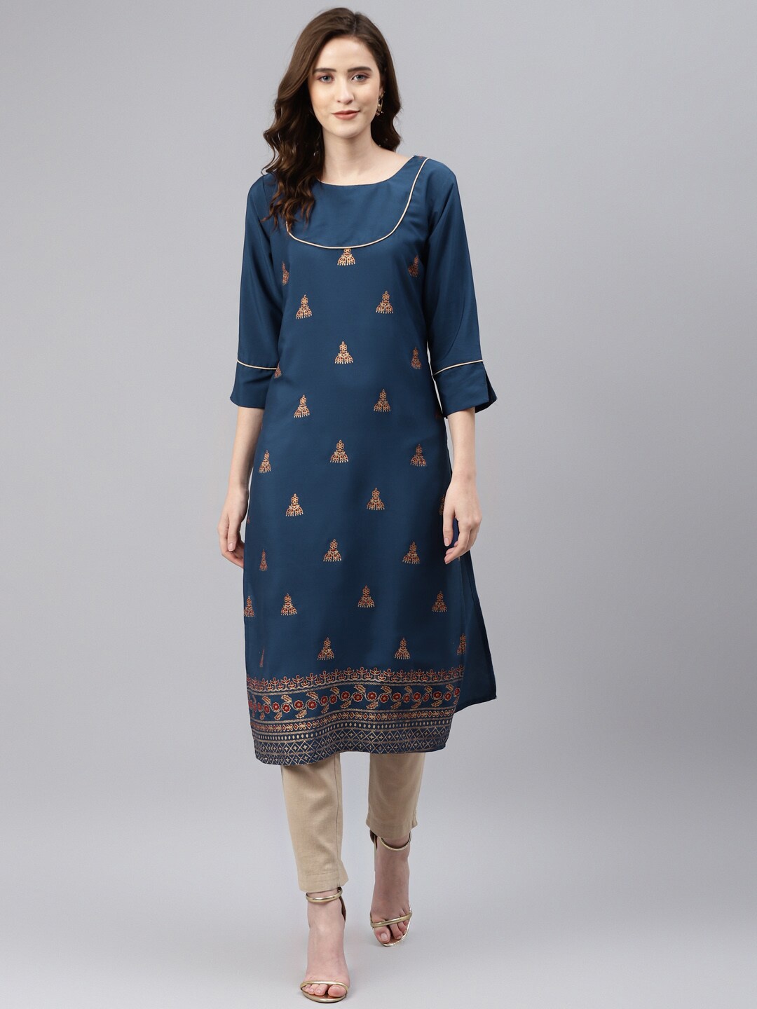 

Somras Women Blue & Gold-Toned Ethnic Motifs Printed Kurta