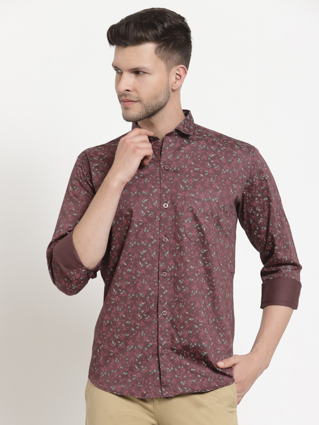 

Emerals Men Maroon Standard Floral Printed Party Shirt