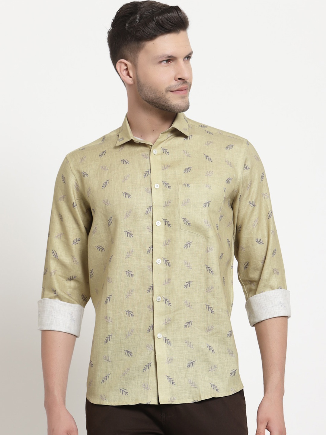 

Emerals Men Olive Green Standard Printed Casual Shirt