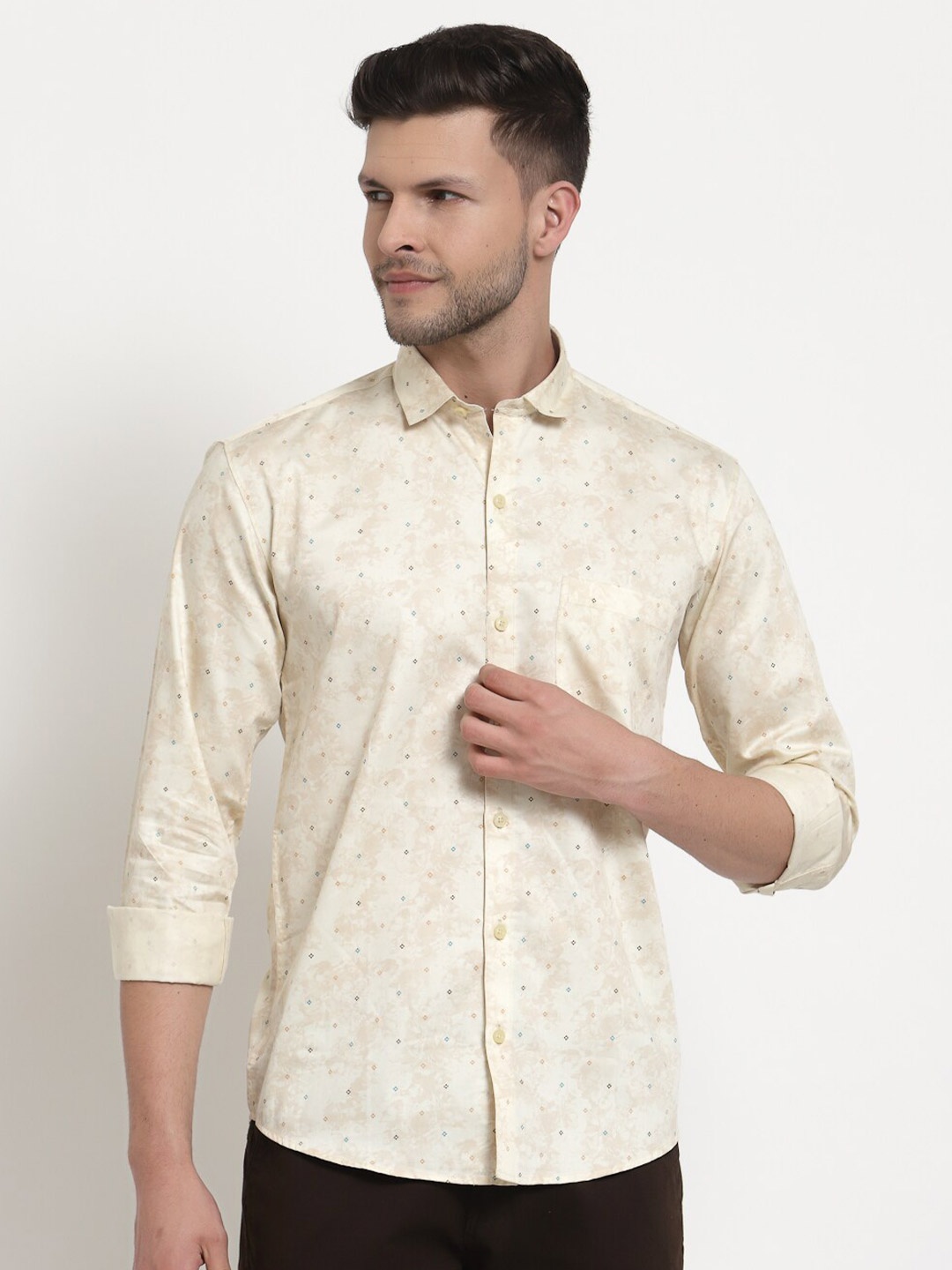 

Emerals Men Beige Standard Floral Printed Casual Shirt