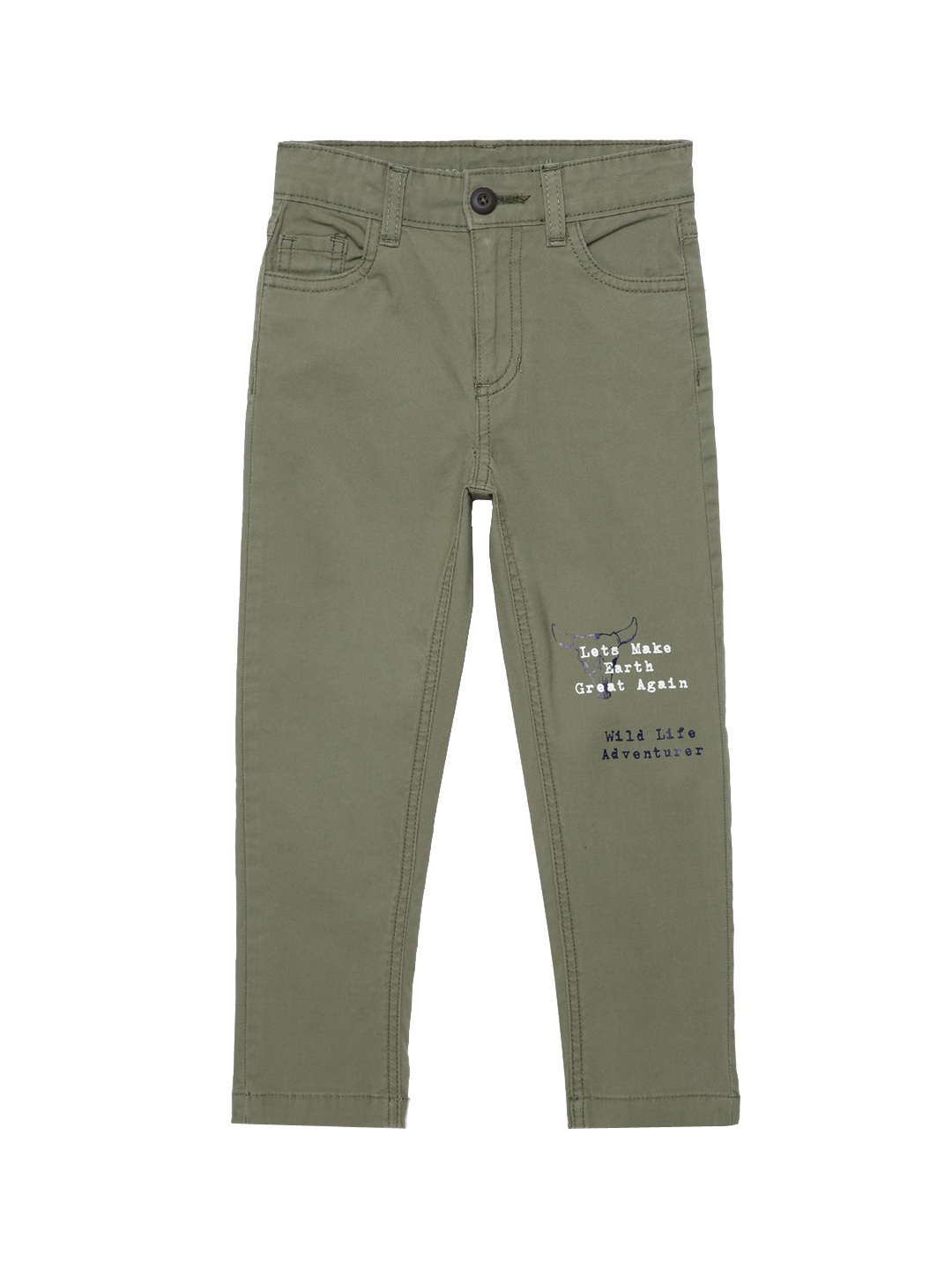 

UNDER FOURTEEN ONLY Boys Olive Green Slim Fit Trousers