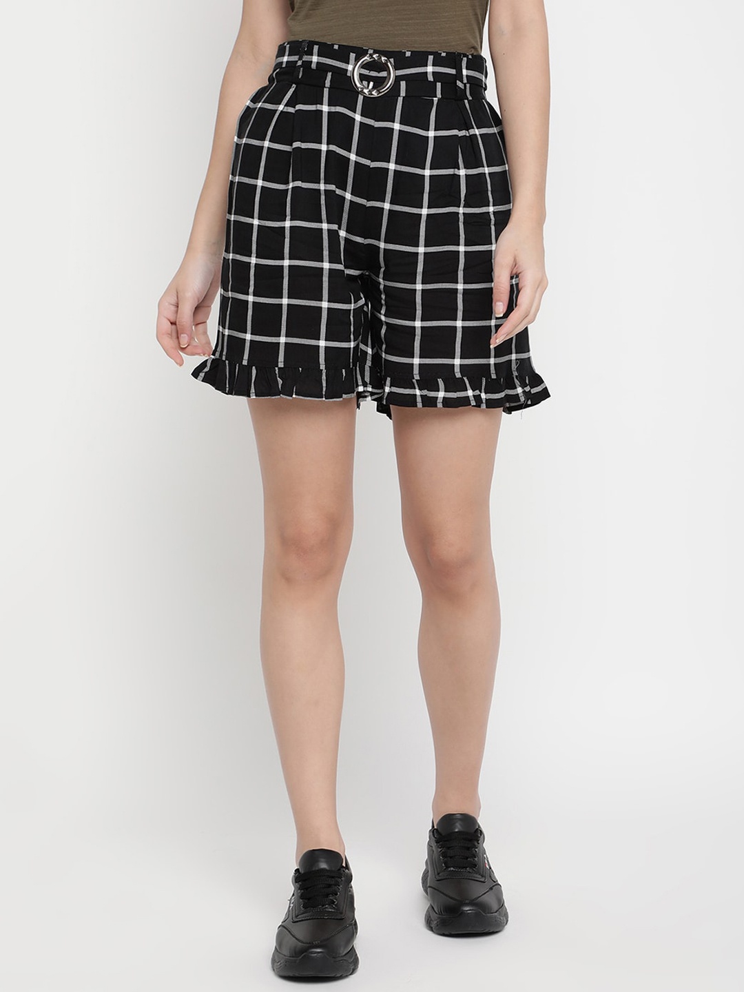 

V2 Value & Variety Women Black & White Checked Shorts