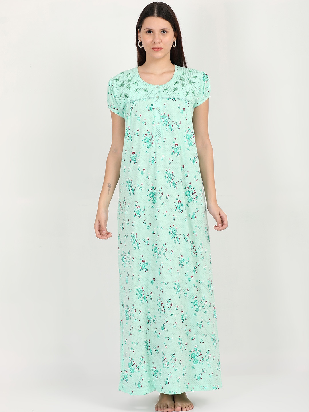 

9shines Label Sea Green Printed Maxi Nightdress