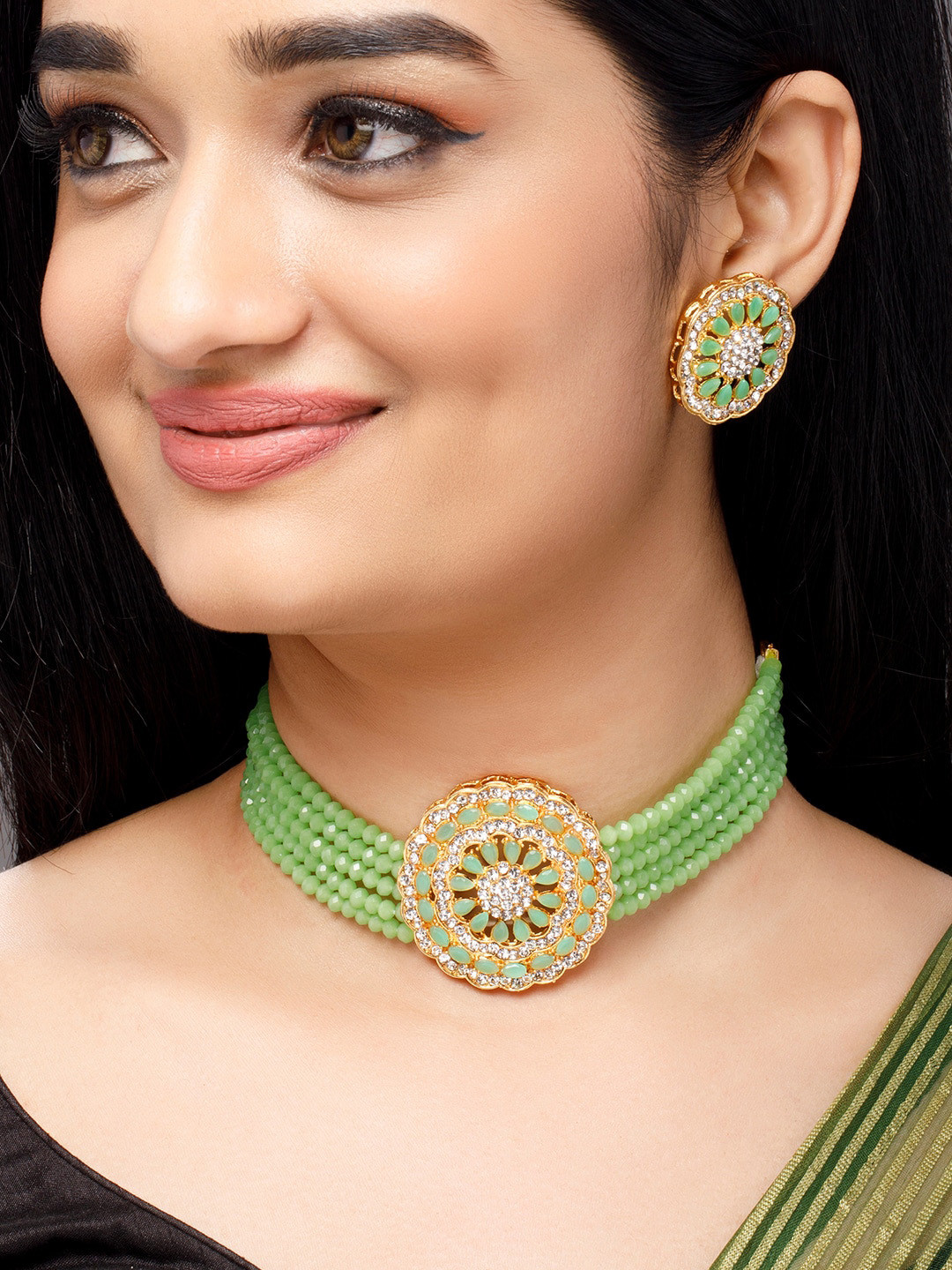 

Anouk Gold-Plated & Green Emerald & AD-Studded Jewellery Set