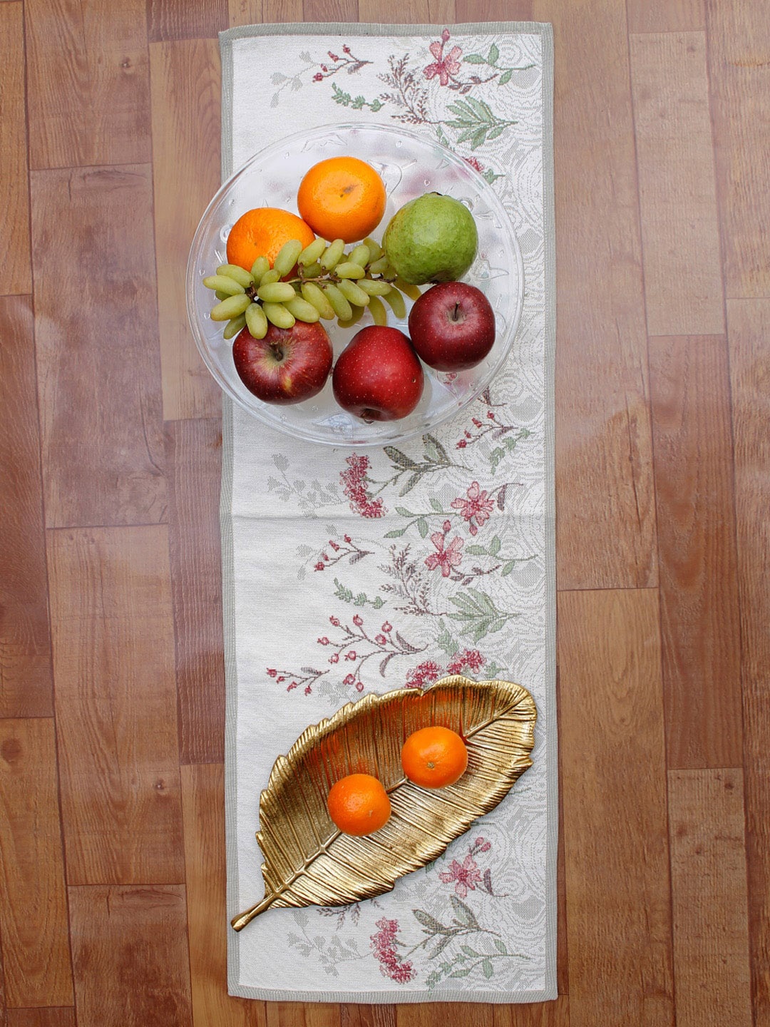 

AVI Living Off-White & Green Floral Jaquard Woven Table Runner