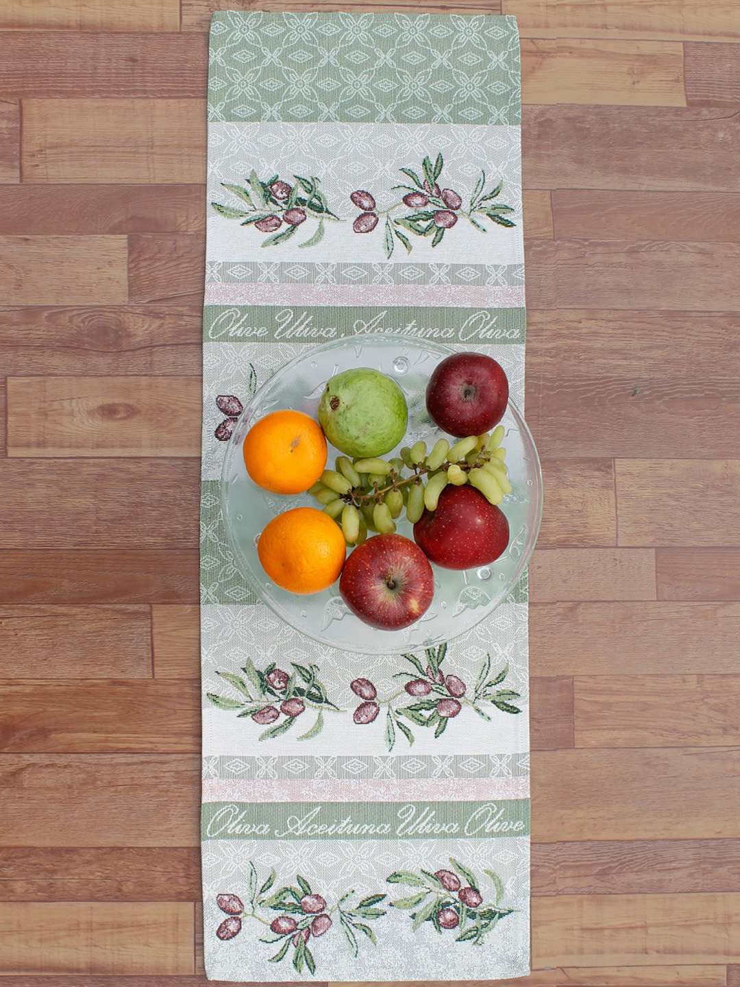 

AVI Living White & Green Jaquard Woven Table Runner