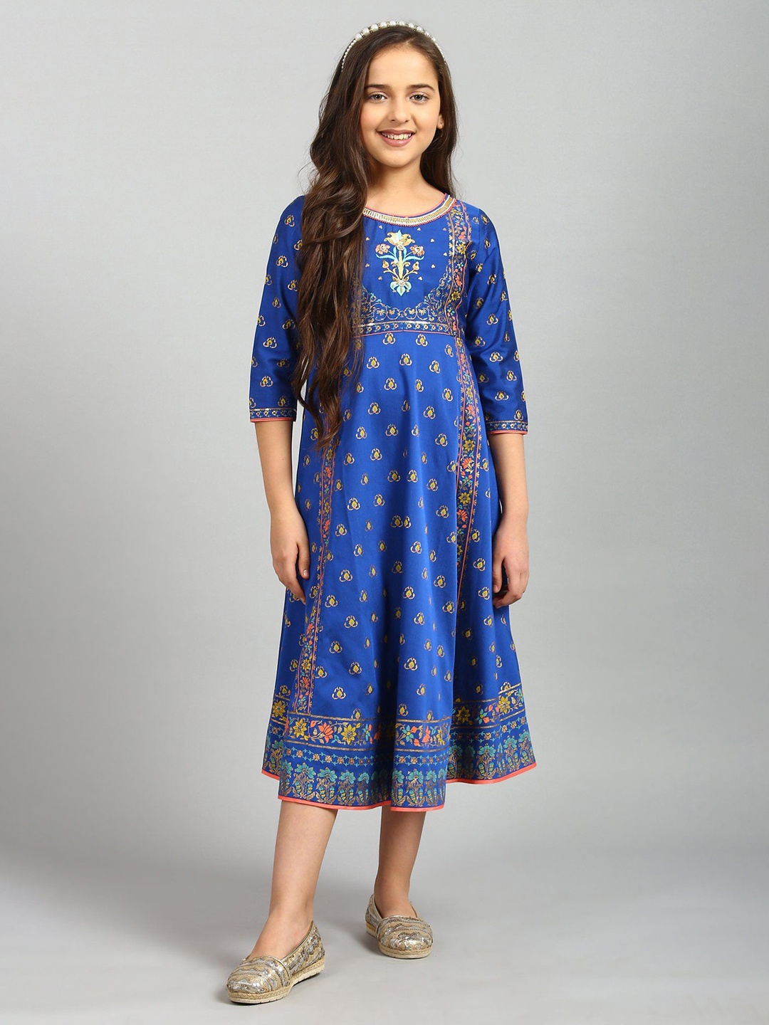 

AURELIA Girls Blue Ethnic Motifs Ethnic Midi Dress