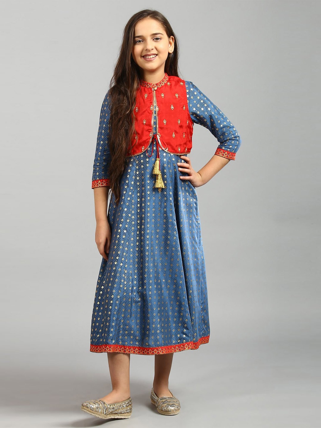 

AURELIA Blue Embroidered Ethnic Dress