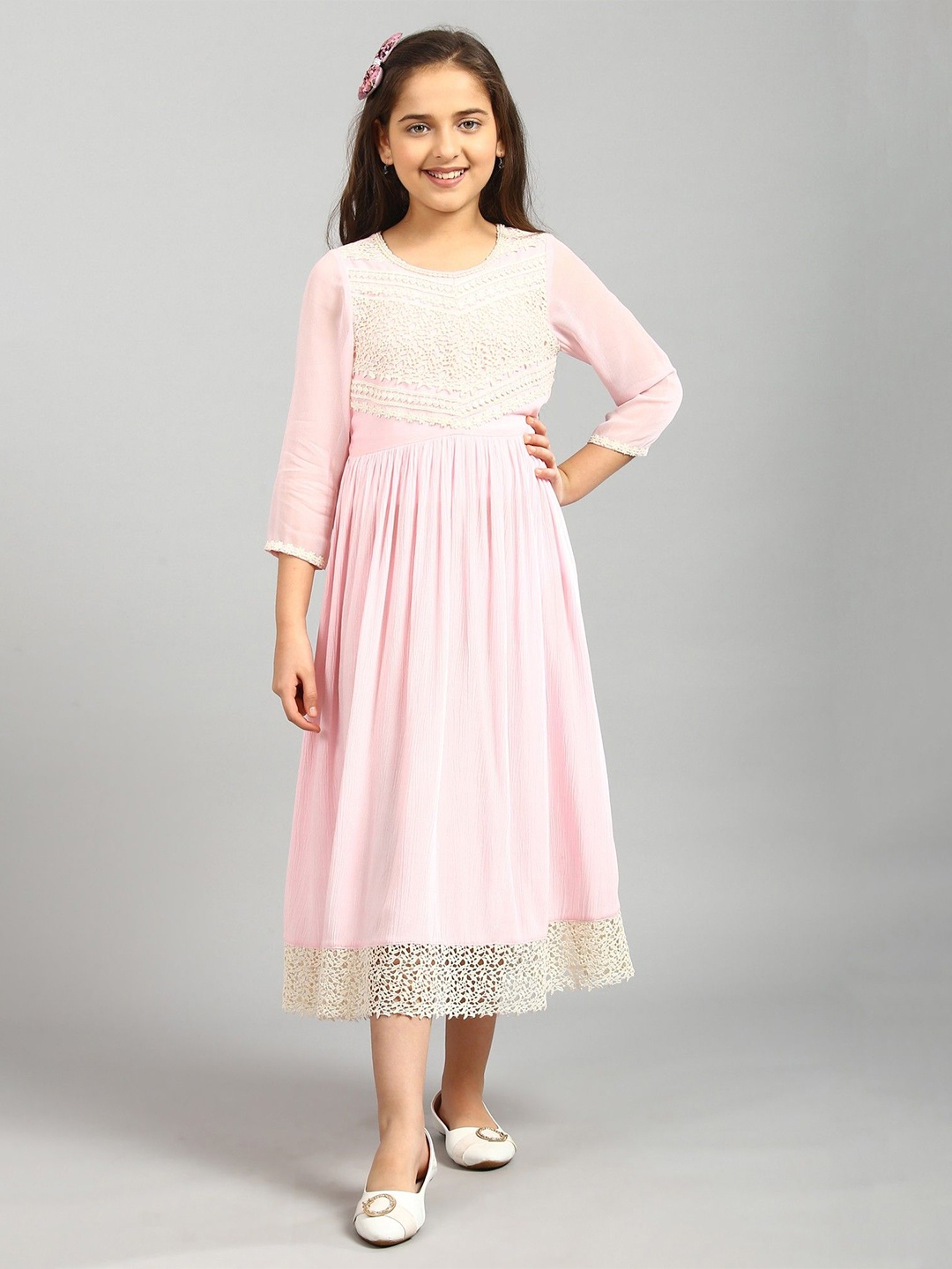 

AURELIA Girls Pink Lace Midi Dress