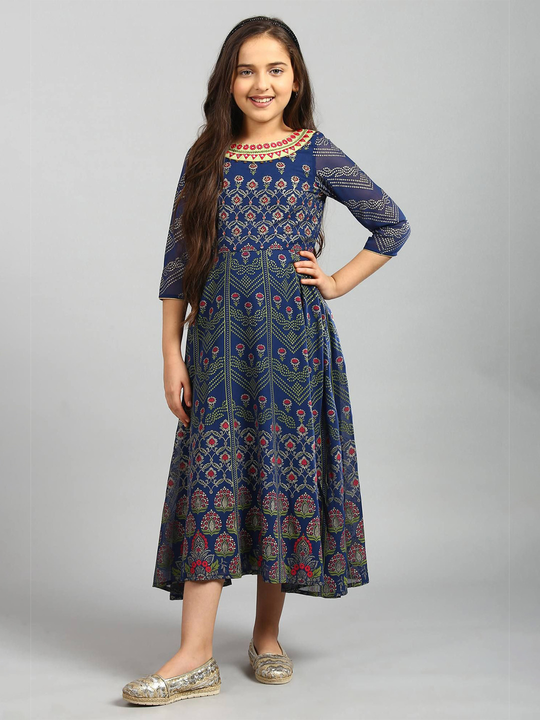 

AURELIA Blue Ethnic Motifs Ethnic Midi Dress