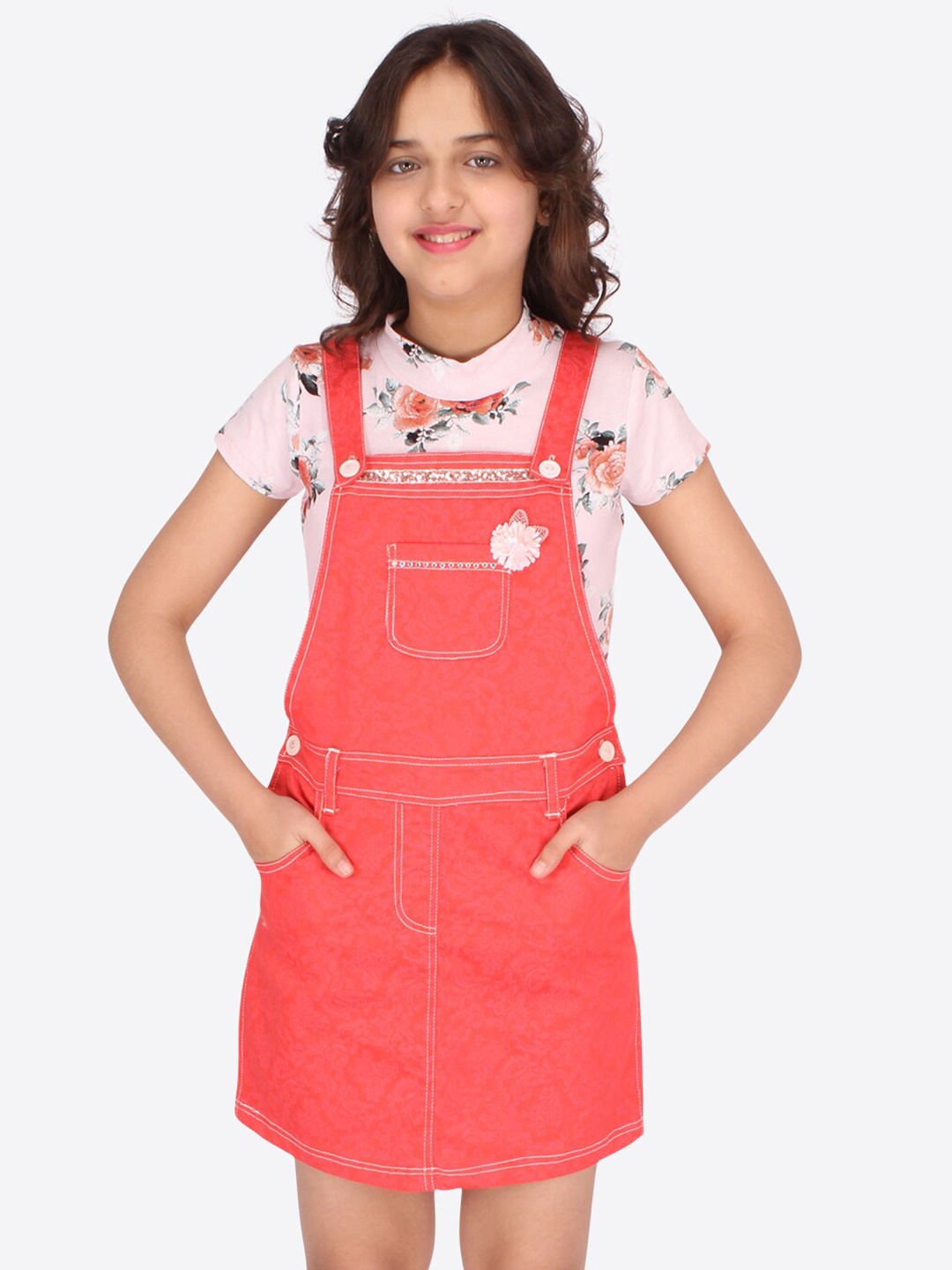 

CUTECUMBER Orange Denim Pinafore Dress
