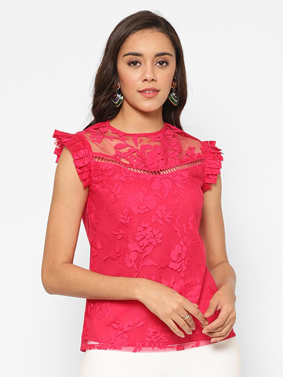 

HOUSE OF KKARMA Pink Floral Self Embroidered Top