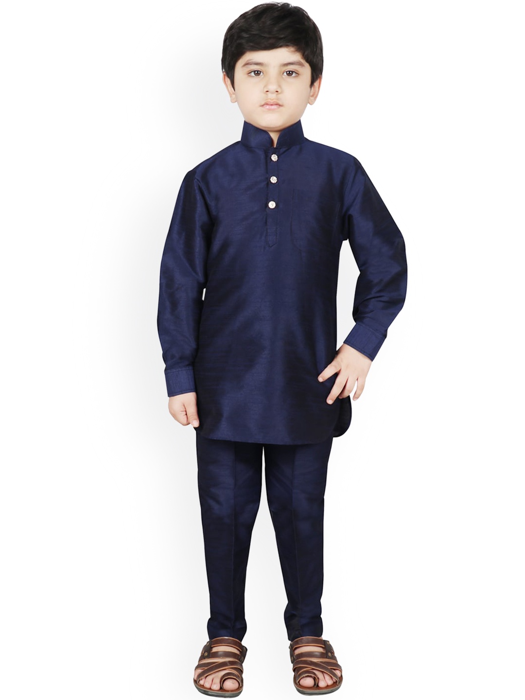 

SG YUVRAJ Boys Navy Blue Raw Silk Kurta with Salwar