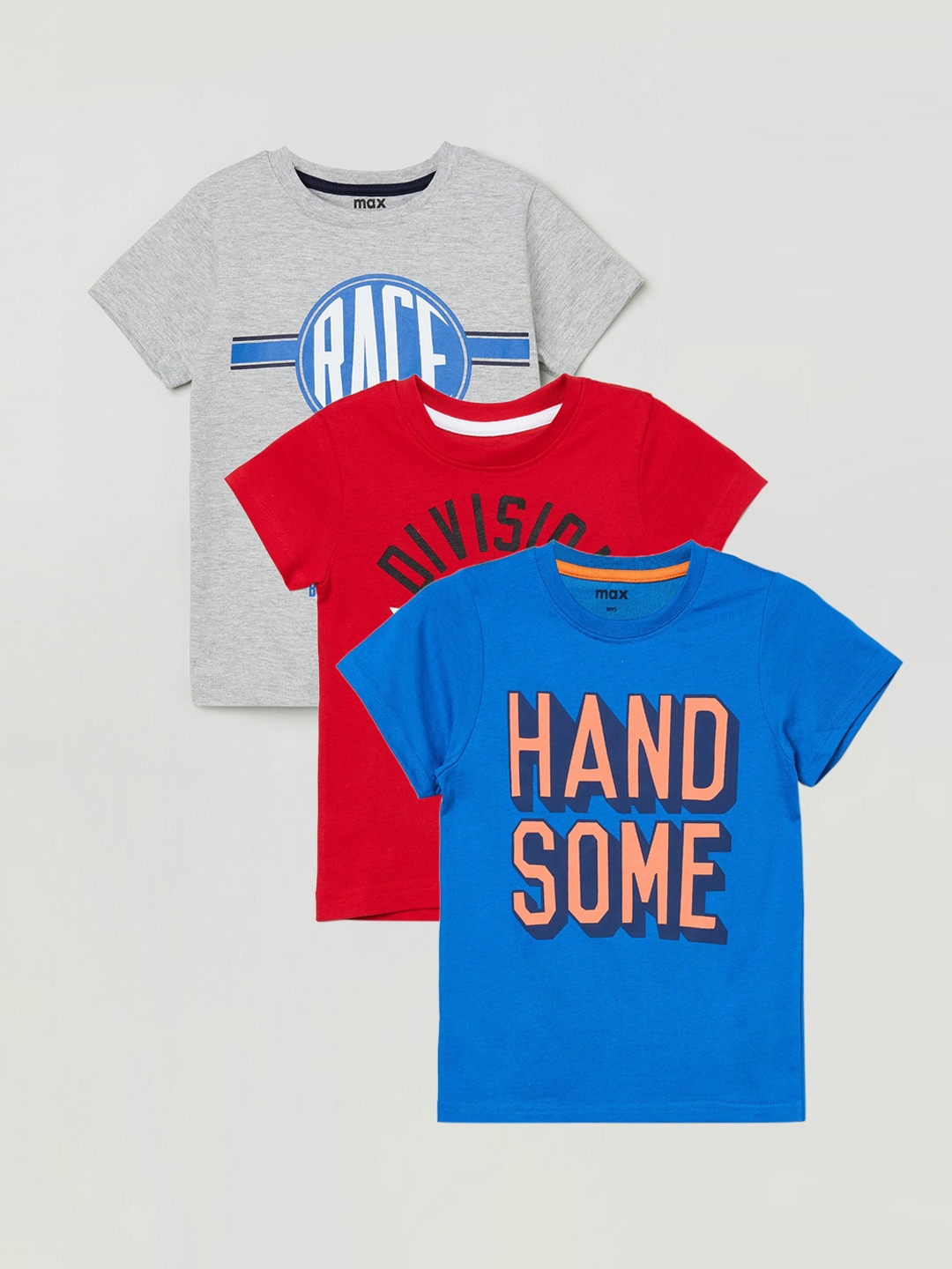 

max Boys Pack of 3 Pure Cotton T-shirts, Blue