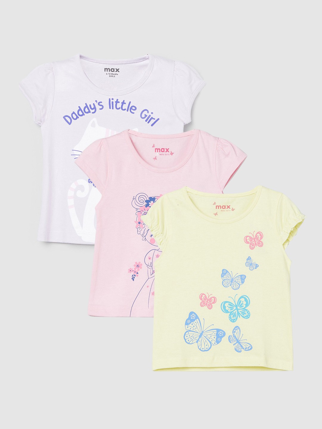 

max Girls Pack of 3 Pure Cotton T-shirts, Yellow
