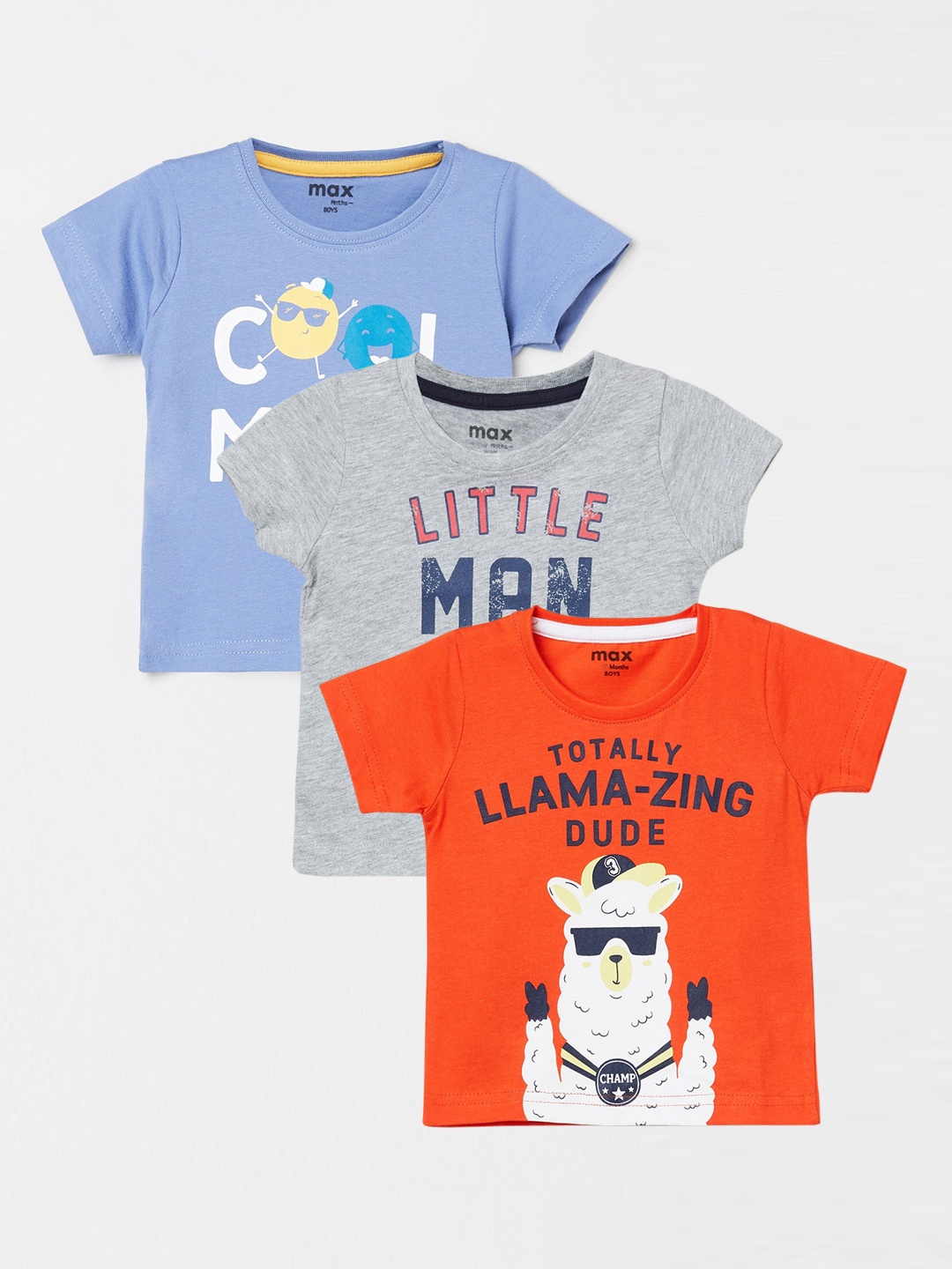 

max Boys Pack of 3 Printed Cotton T-shirts, Orange