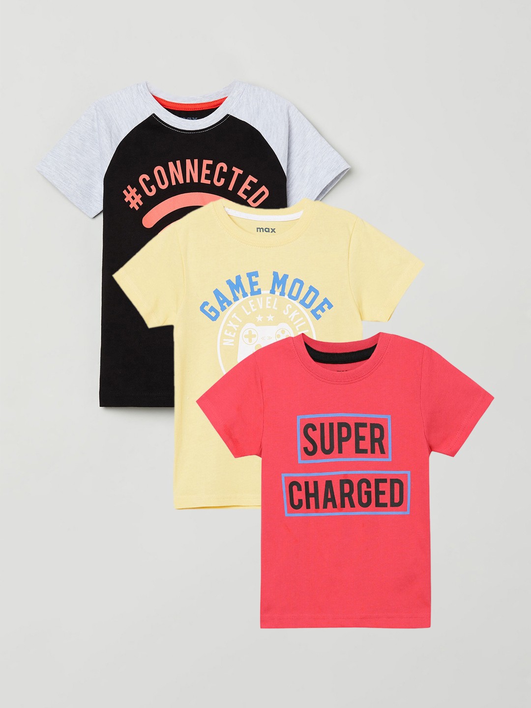 

max Boys Set of 3 Printed Regular Fit Pure Cotton T-shirts, Pink