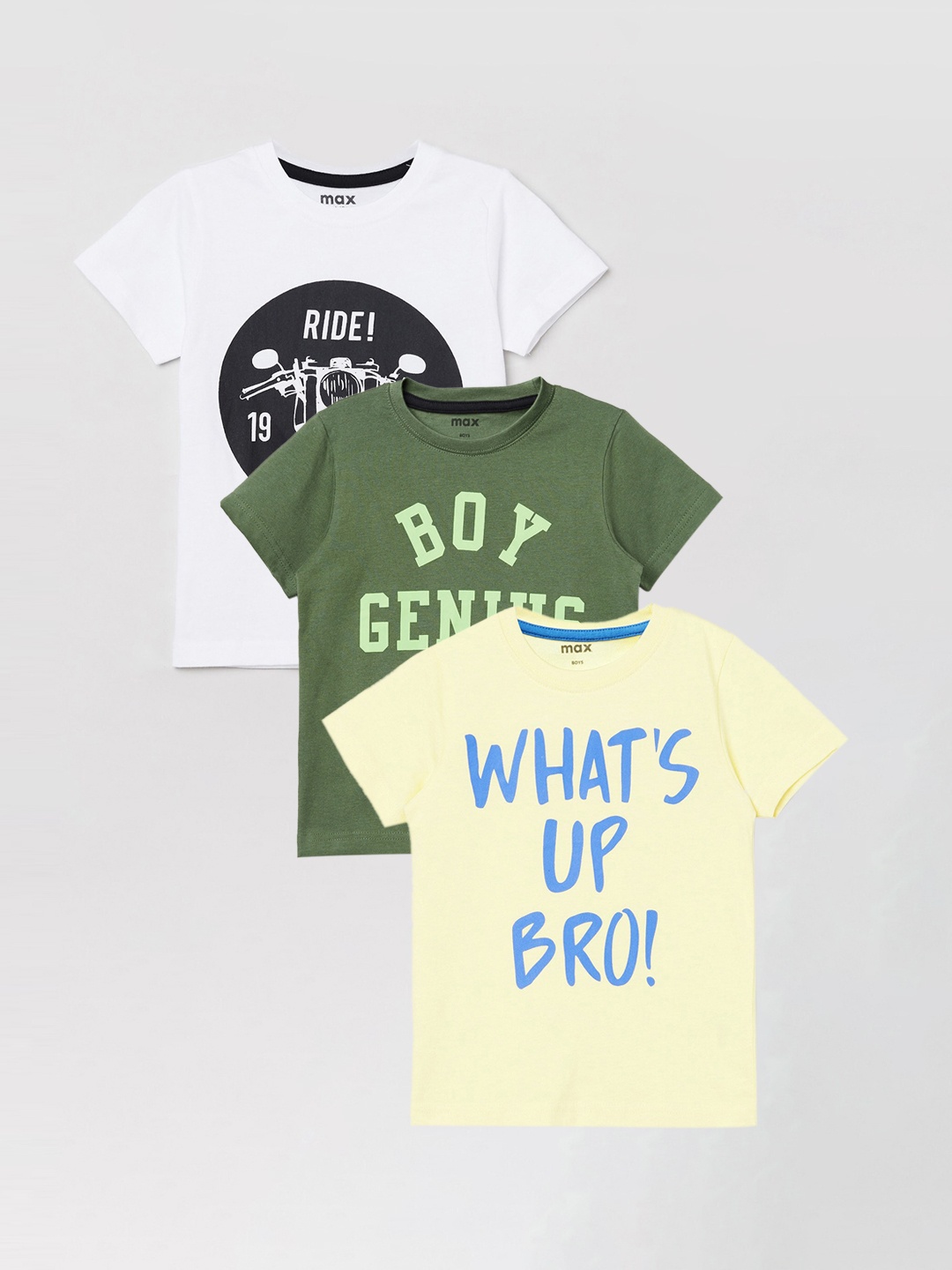 

max Boys Pack of 3 Printed Cotton T-shirts, Yellow