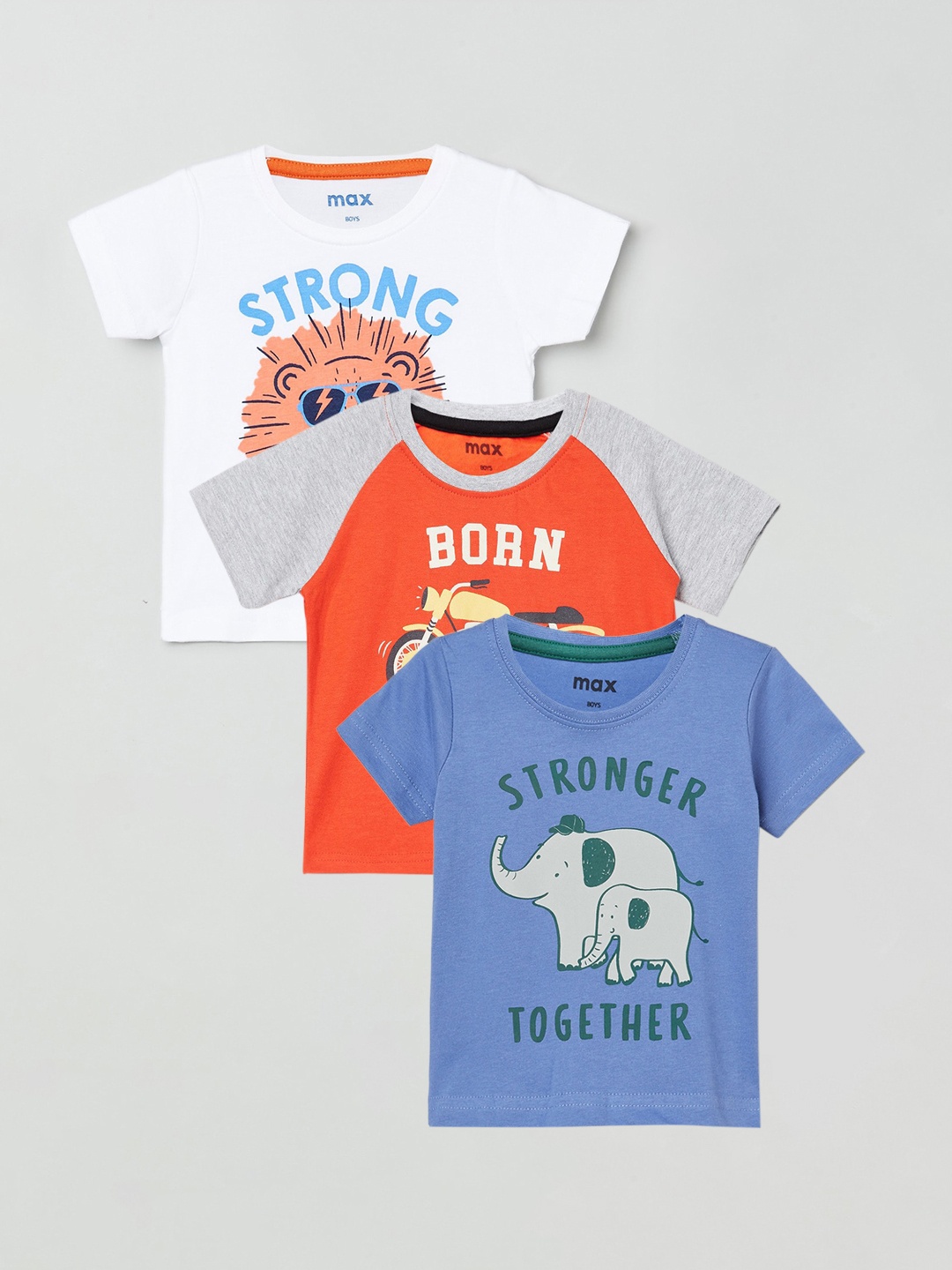 

max Boys Set of 3 Printed Regular Fit Cotton T-shirts, Blue