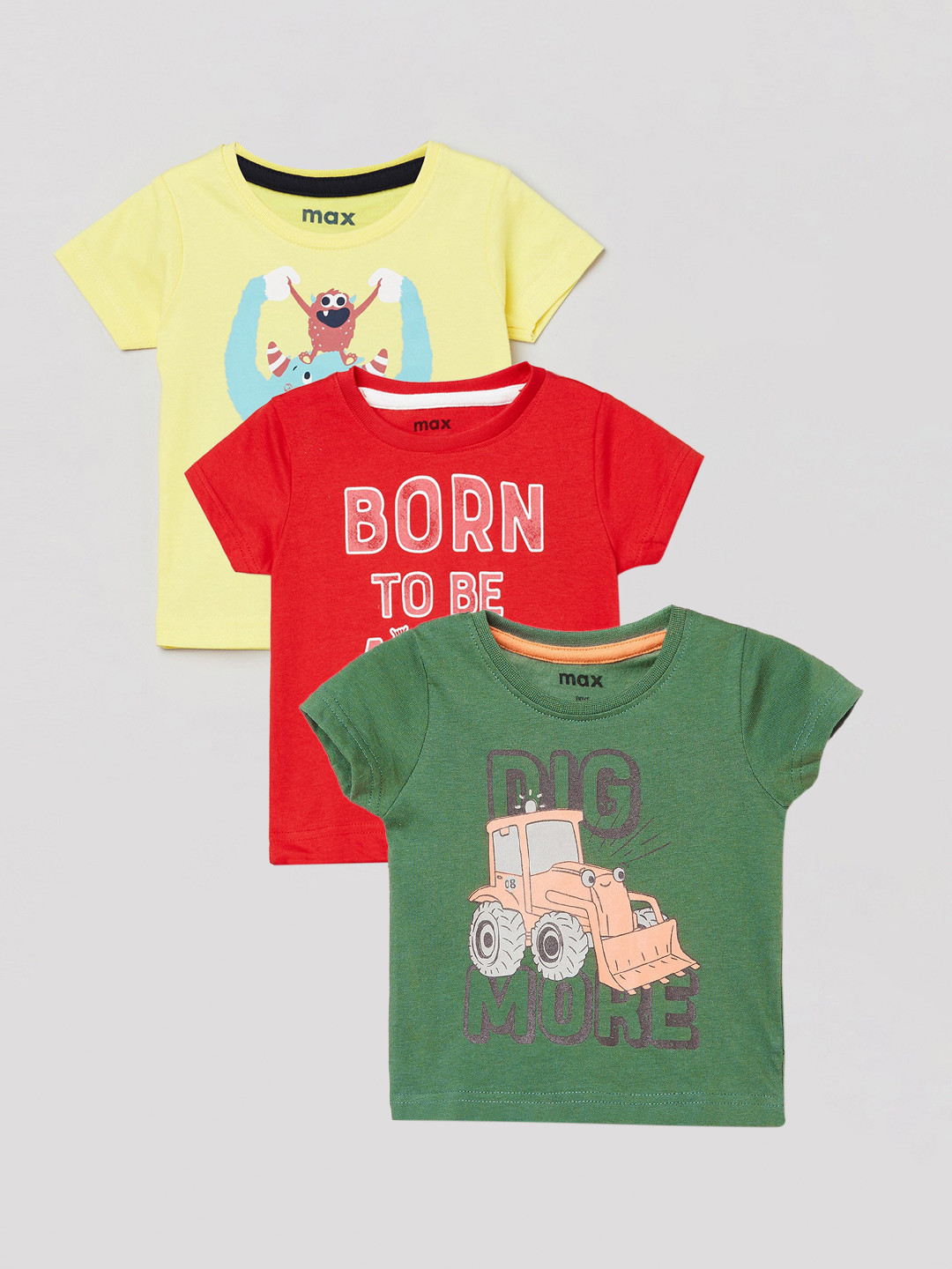 

max Boys Pack of 3 Printed T-shirt, Green