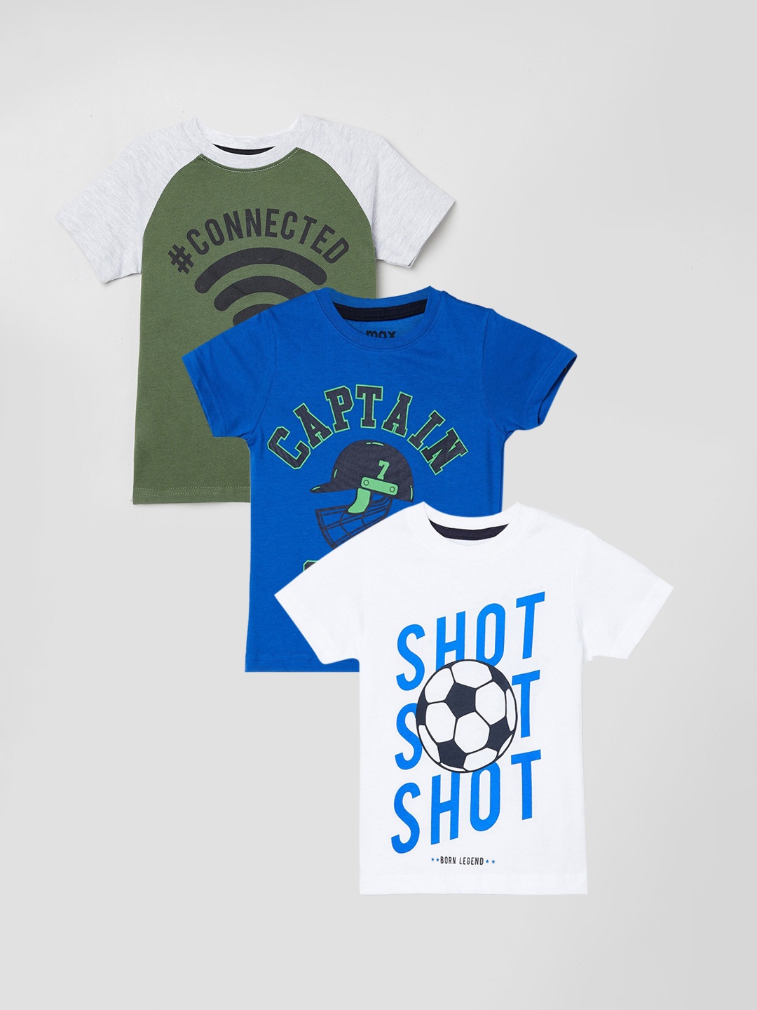 

max Boys Pack of 3 Typography Printed Pure Cotton T-shirt, Blue
