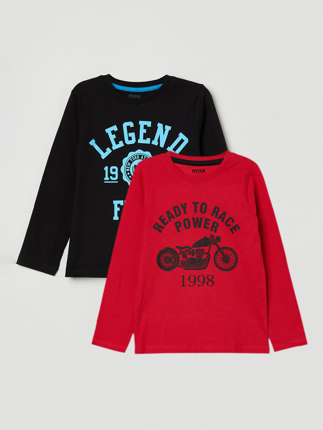 

max Boys Pack of 2 Typography Printed T-shirt, Black