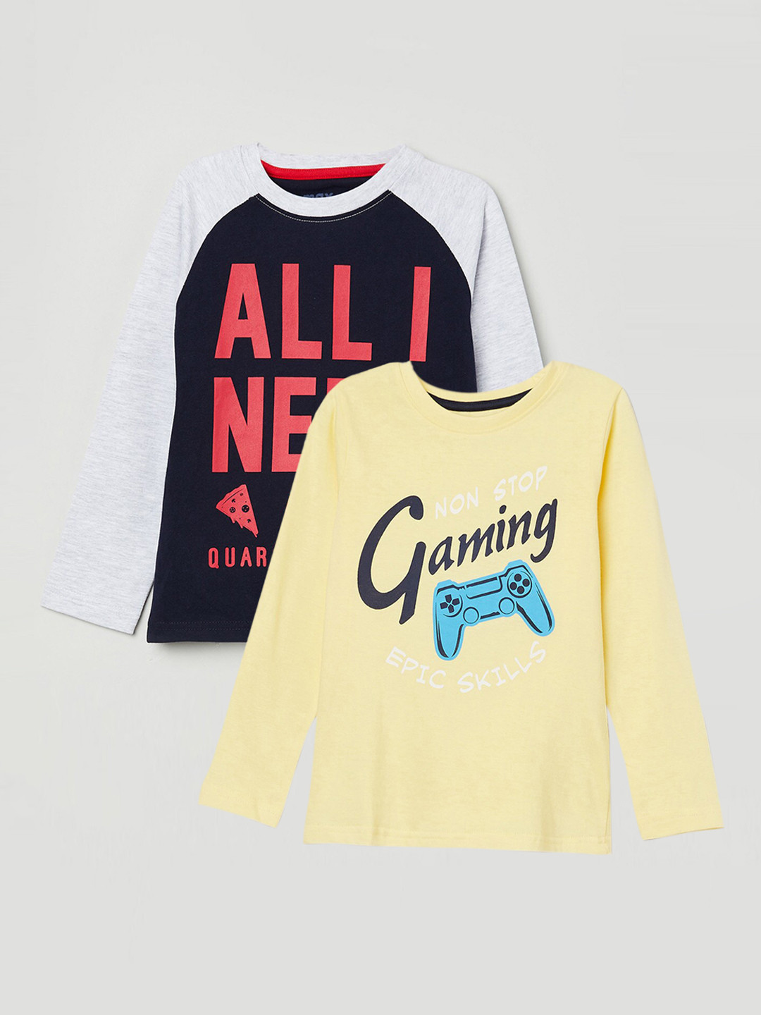 

max Boys Pack of 2 Pure Cotton Typography Printed T-shirt, Yellow