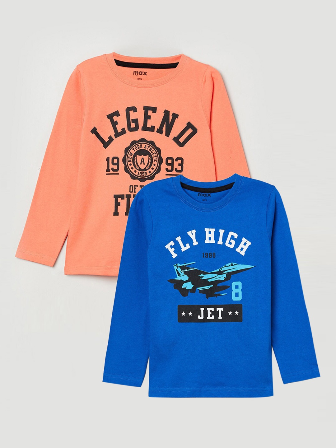 

max Boys Pack of 2 Typography Printed T-shirt, Orange
