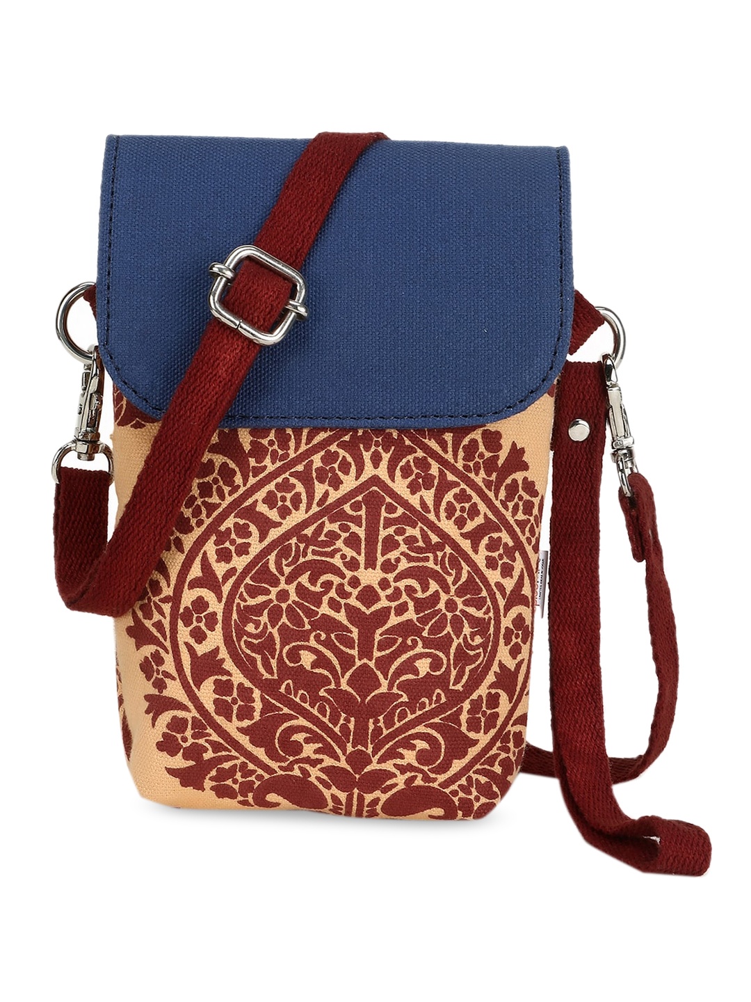 

Spice Art Peach-Coloured & Blue Printed Canvas Mobile Pouch With Detatachable Sling