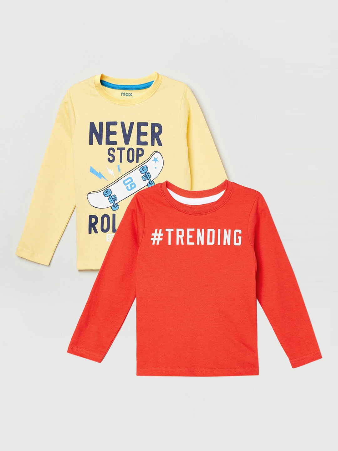 

max Boys Yellow Pack of 2 Printed T-shirt