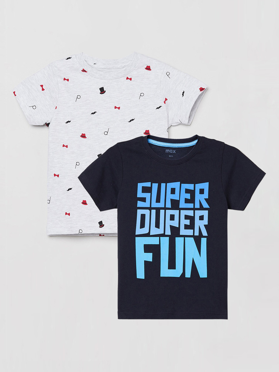 

max Boys Pack of 2 Printed Cotton T-shirts, Navy blue